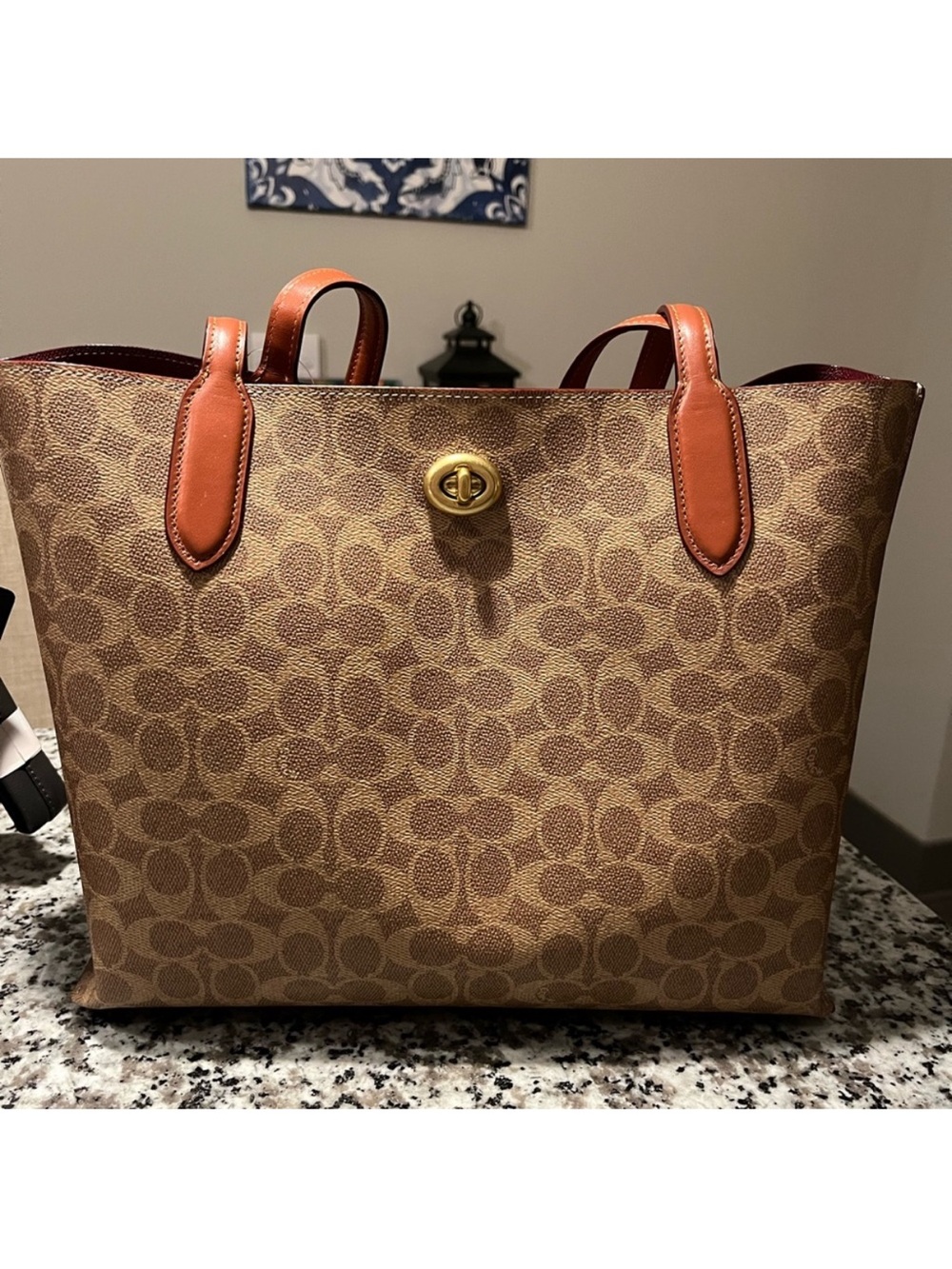 Coach Brown Signature Canvas Tote with Saddle Leather Trim